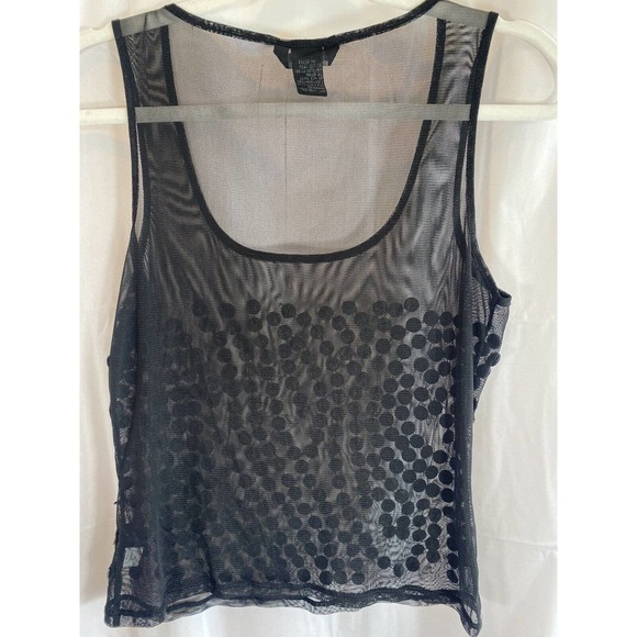 Moda International black Mesh See Through Tank Top leather circles sew on sz M - Picture 5 of 7